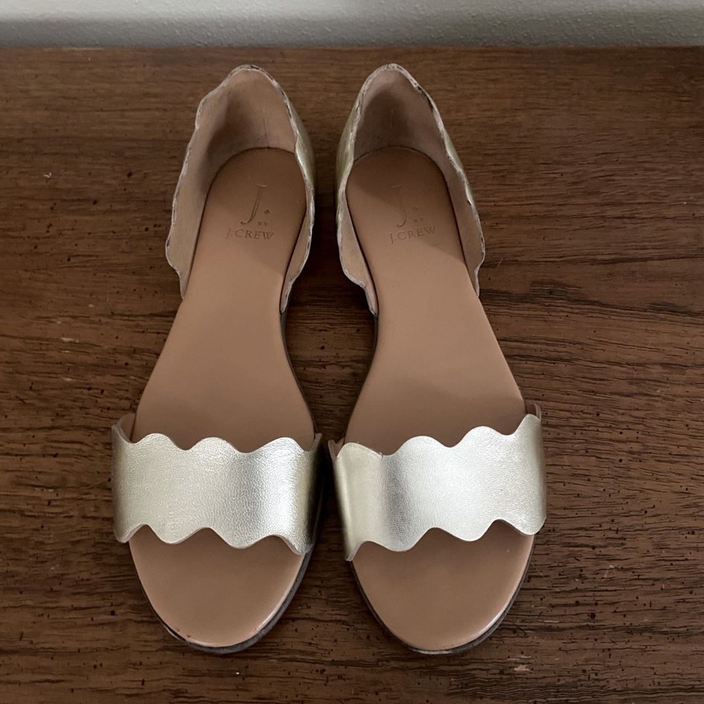 J. Crew Gold peep-toe flats